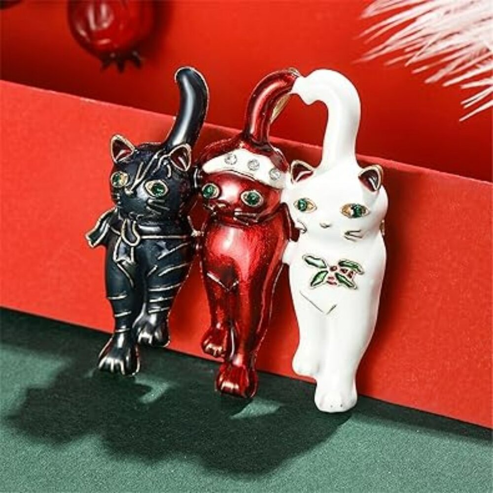 Christmas Cat Trio Brooch Pin‎